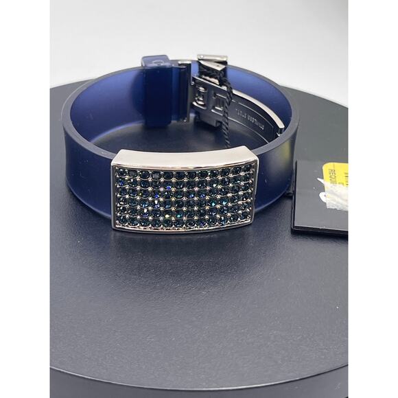 Swarovski Stainless Steel Blue Crystal Rubber Jelly‎ Adjustable Bracelet new - Picture 3 of 8